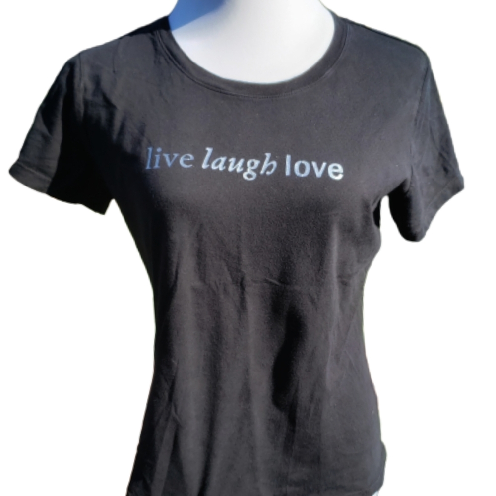 Graphic Cotton Tee LIVE LAUGH LOVE Black Sz M